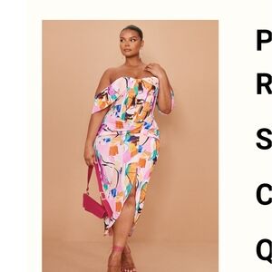 NWT Pretty Little Thing Colorful Off-Shoulder Dress